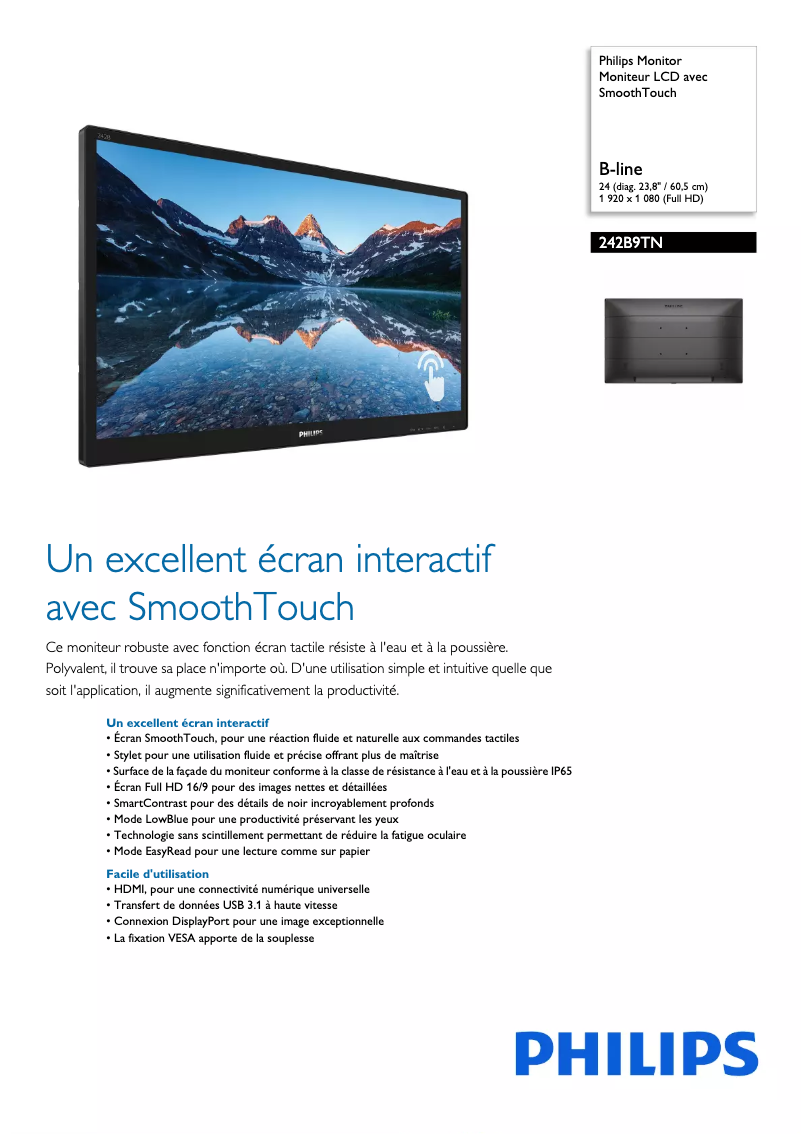 Page 1 de la notice Fiche technique Philips B Line 242B9TN