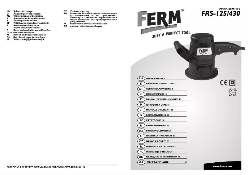 Page 1 de la notice Manuel utilisateur Ferm FRS-125/430