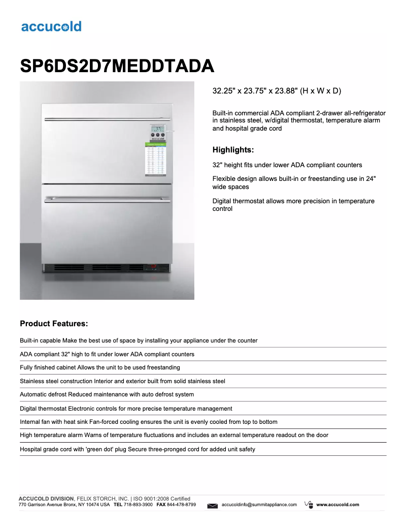 Image de la première page du manuel de l'appareil Accucold SP6DS2D7MEDDTADA
