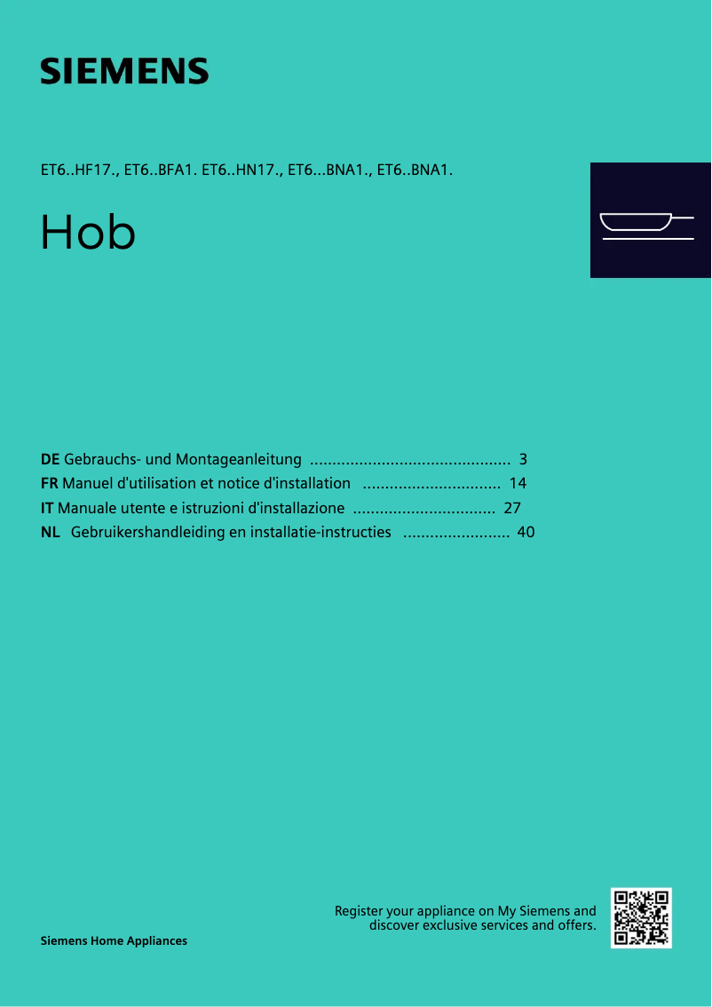 Page 1 de la notice Guide d'installation Siemens ET631BFA1E