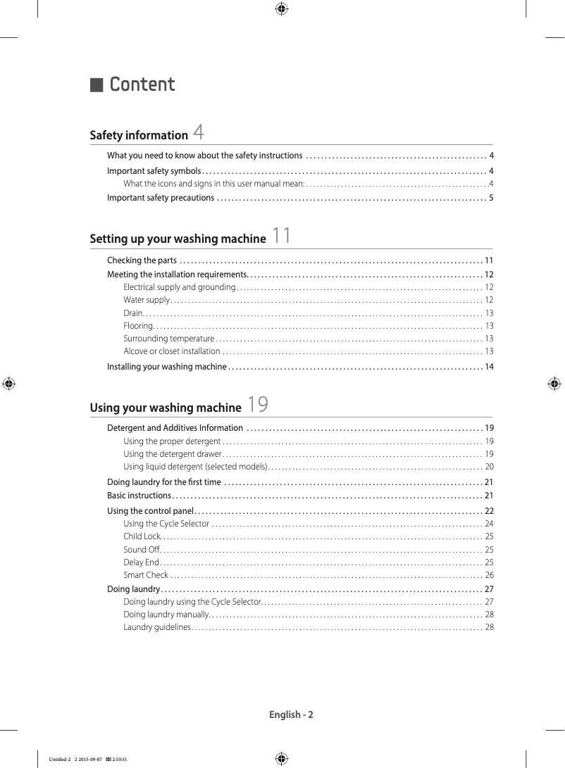 Page n°1 - Guide d'installation Samsung WF70F5E2W4W