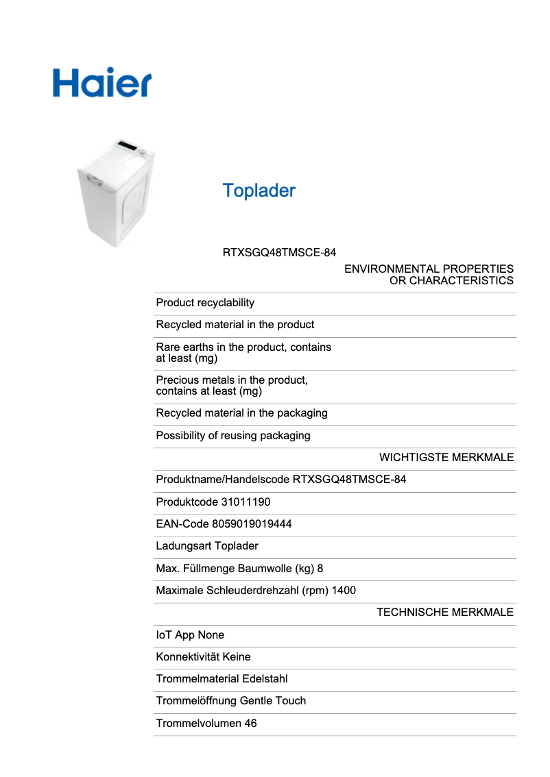 Image de la première page du manuel de l'appareil RTXSGQ48TMSCE-84