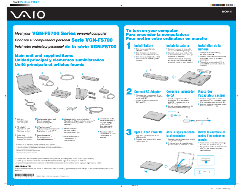 Image de la première page du manuel de l'appareil Vaio VGN-FS740