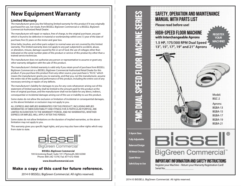 Page 1 de la notice Manuel utilisateur Bissell BGC-1
