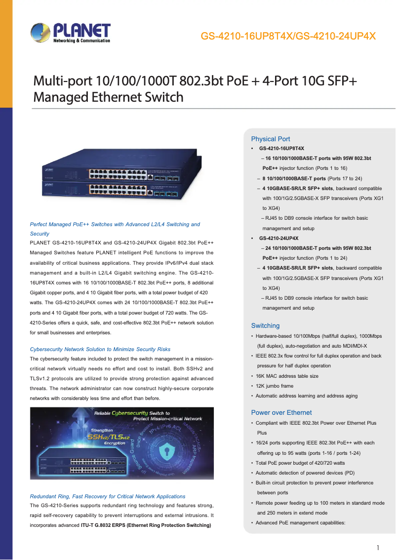 Page n°1 - Fiche technique Planet GS-4210-24UP4X