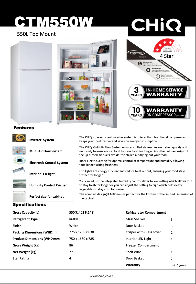 Page 1 de la notice Fiche technique CHiQ CTM550W