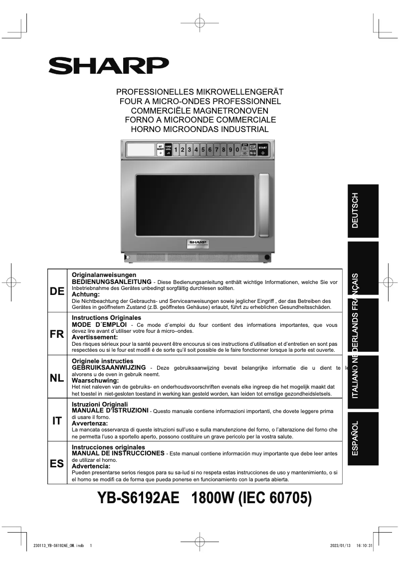 Image de la première page du manuel de l'appareil YB-S6192AE