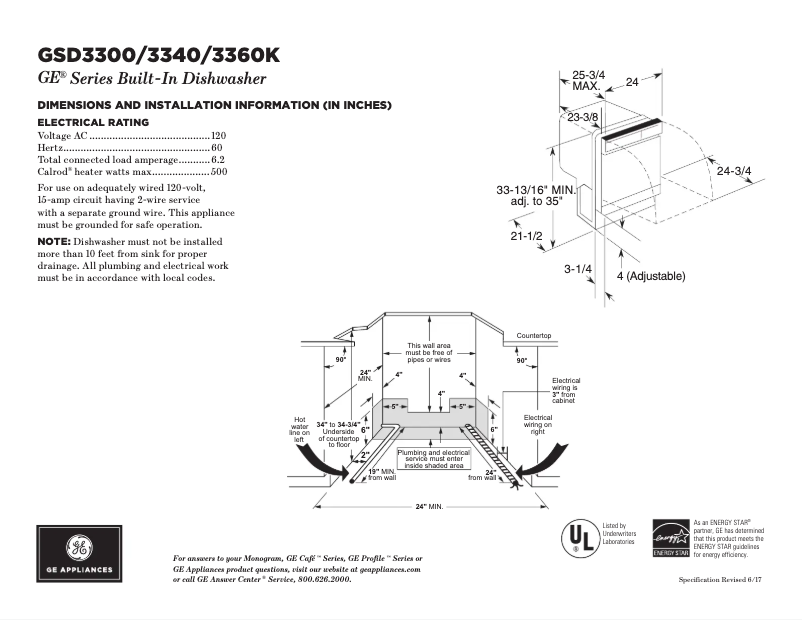 Page 1 de la notice Fiche technique GE GSD3300KWW