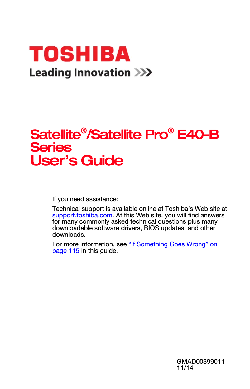 Page 1 de la notice Manuel utilisateur Toshiba Satellite Pro E40