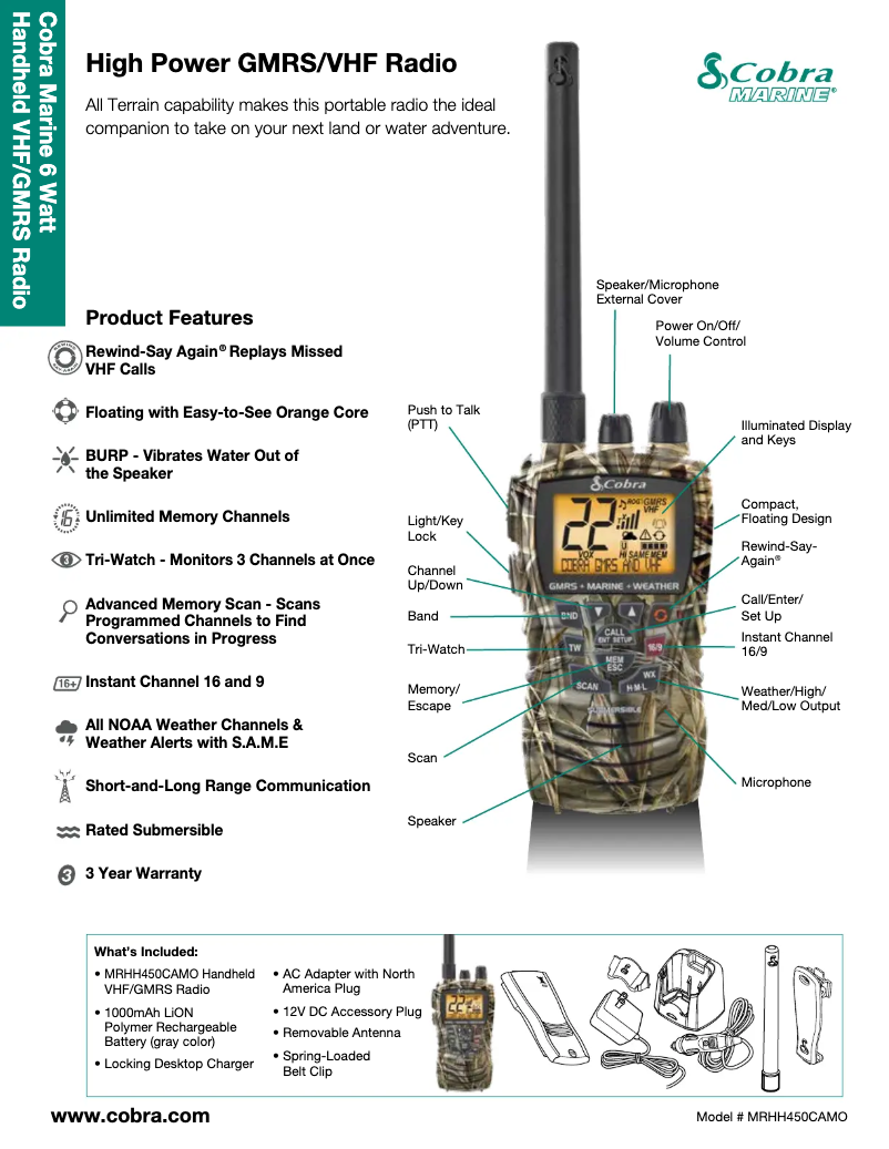 Page n°1 - Fiche technique Cobra MR HH450 CAMO