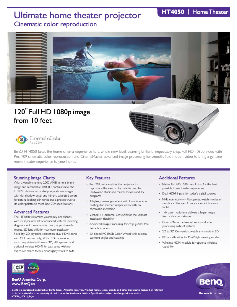 Page n°1 - Fiche technique BenQ HT4050
