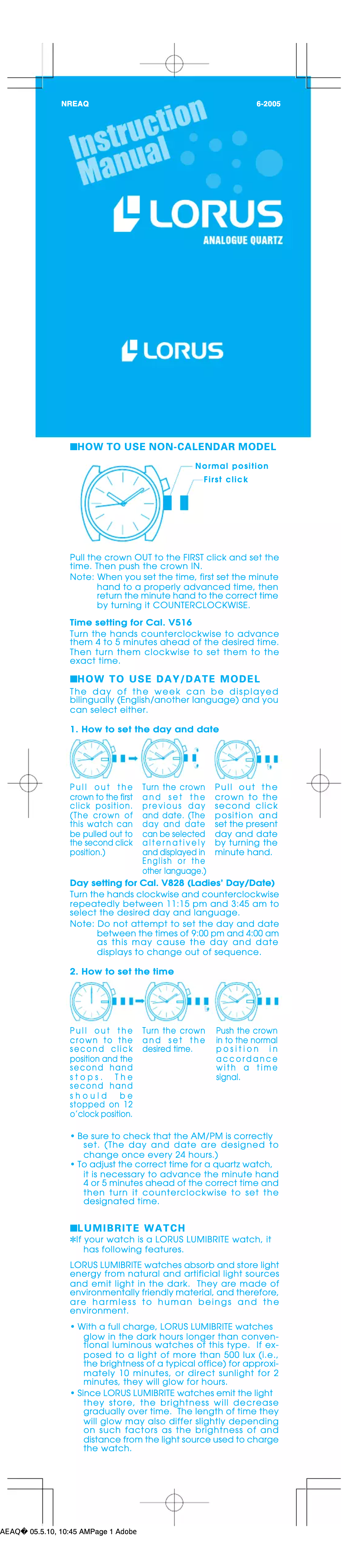 Page n°1 - Manuel utilisateur Lorus NREAQ