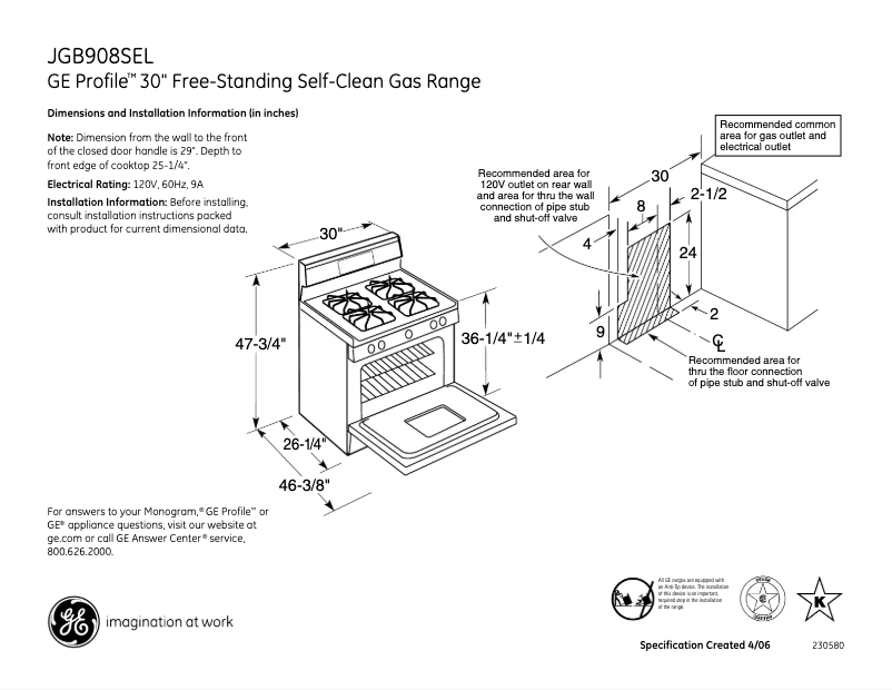 Page n°1 - Fiche technique GE JGB908SELSS