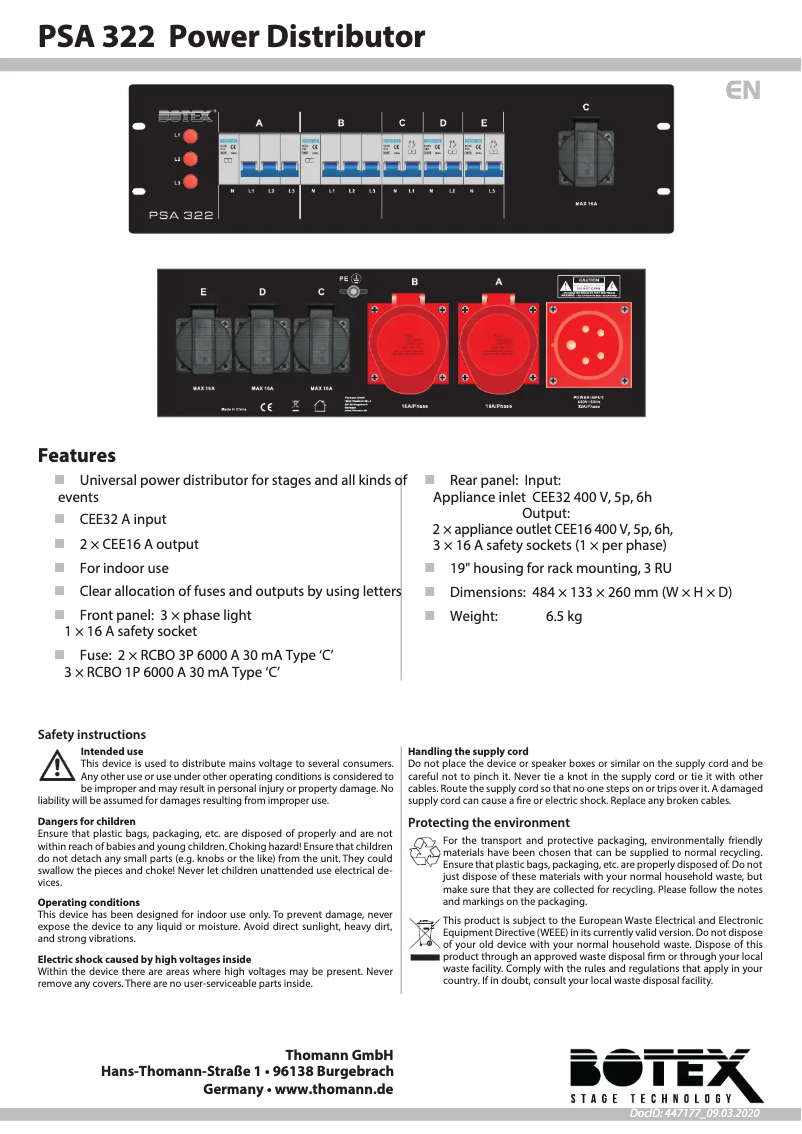 Page n°1 - Manuel utilisateur Botex PSA 322