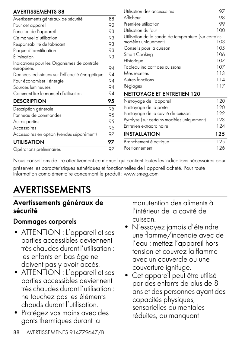 Página 1 del manual Manual de usuario Smeg SFPR9606WTPNR