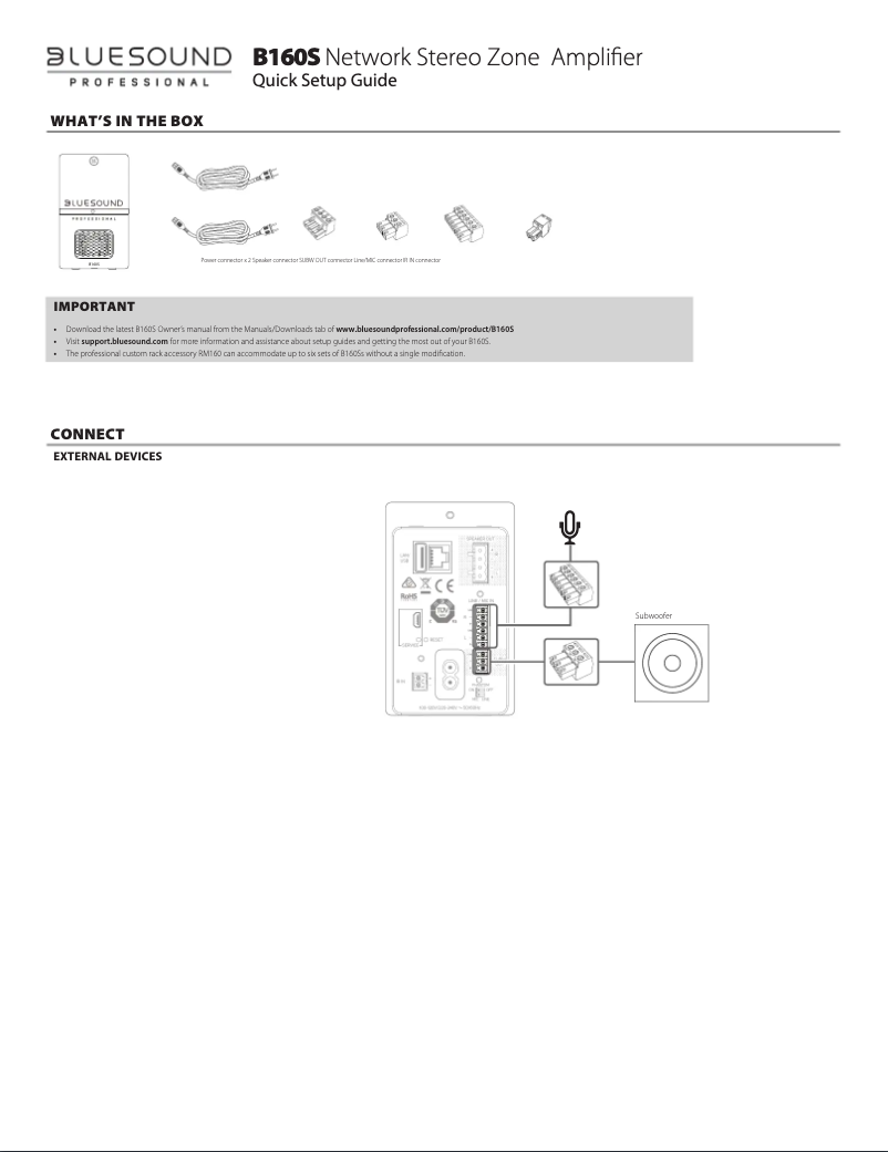 Page 1 de la notice Manuel utilisateur Bluesound B160S