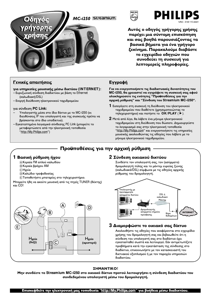 Page n°1 - Guide de démarrage rapide Philips Streamium MC-I250
