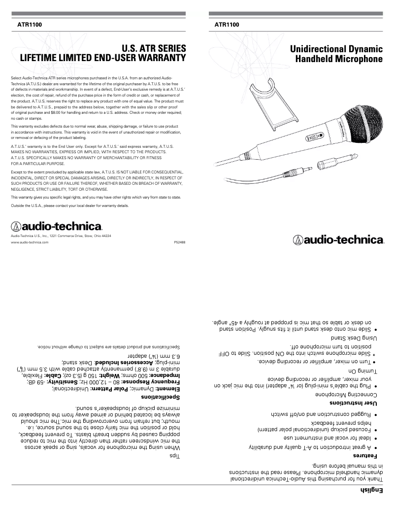 Página 1 del manual Manual de usuario Audio-Technica ATR1100