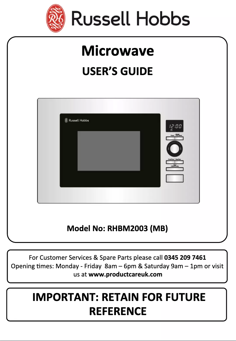 Page 1 de la notice Manuel utilisateur Russell Hobbs RHBM2003MB
