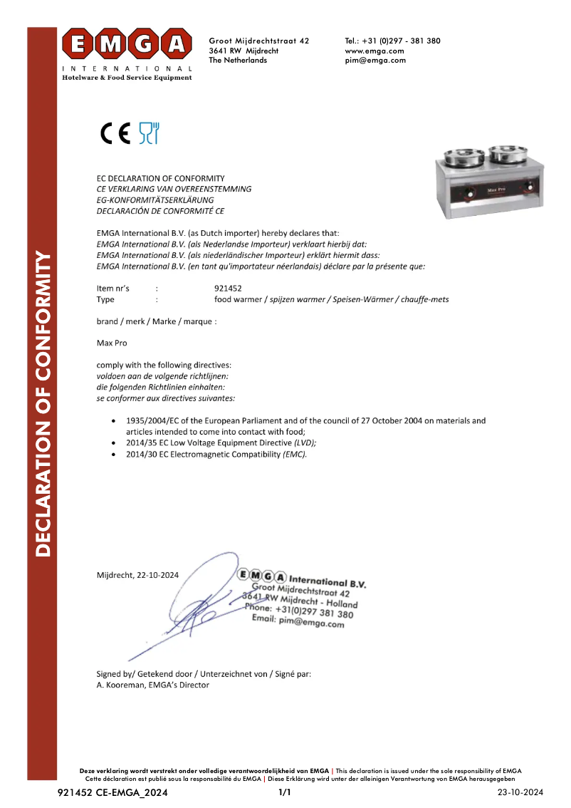 Page 1 de la notice Manuel utilisateur Max Pro 921452