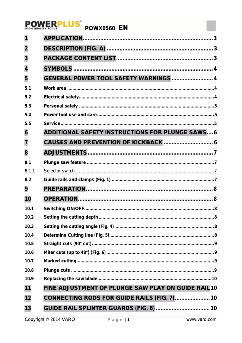 Page 1 de la notice Manuel utilisateur PowerPlus POWX0560