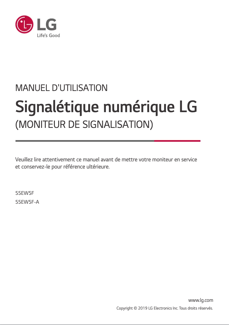 Page 1 de la notice Manuel utilisateur LG 55EW5F