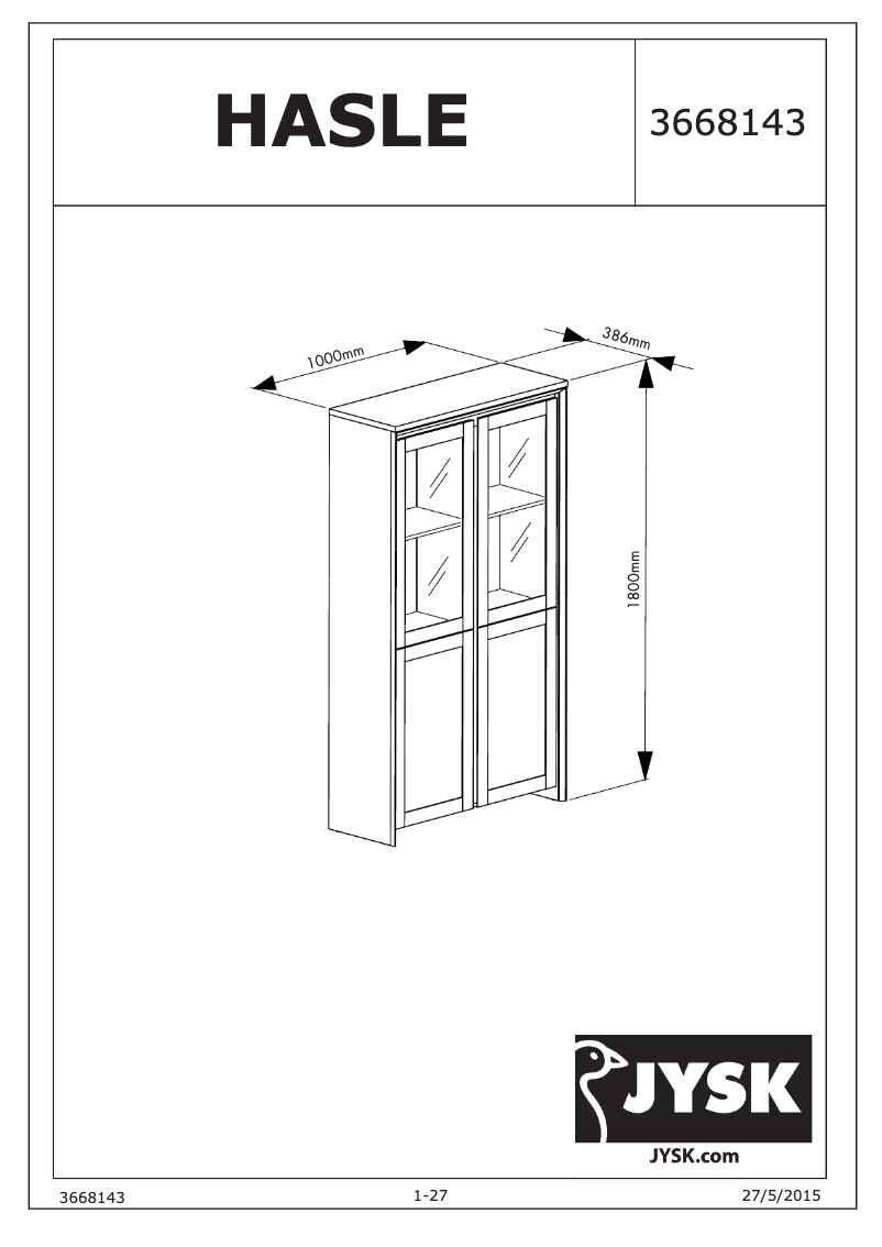 Page n°1 - Manuel utilisateur JYSK Hasle (140x48x38)