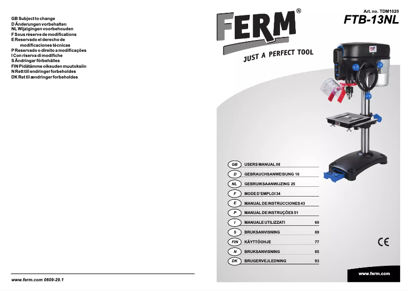 Page 1 de la notice Manuel utilisateur Ferm TDM1020