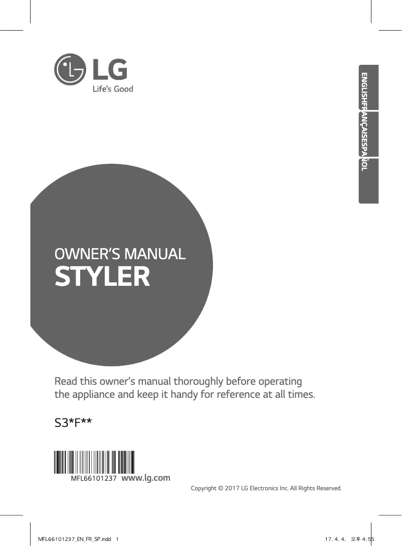 Image de la première page du manuel de l'appareil Styler S3RFBN