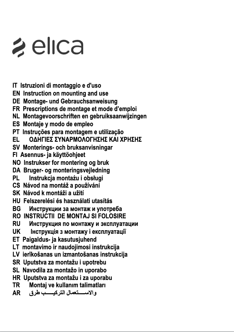 Page 1 de la notice Manuel utilisateur Elica Alpha PRF0097323A