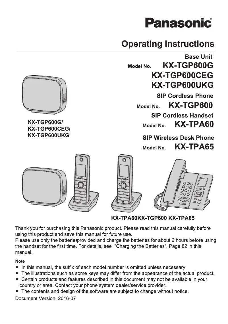 Imagen de la primera página del manual del dispositivo KX-TPA65