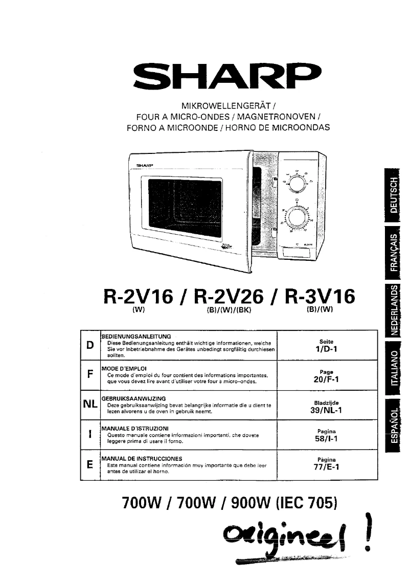 Page 1 de la notice Manuel utilisateur Sharp R-2V16