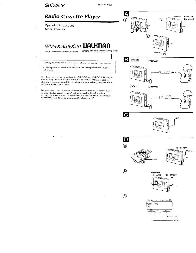 Page n°1 - Manuel utilisateur Sony Walkman WM-FX563