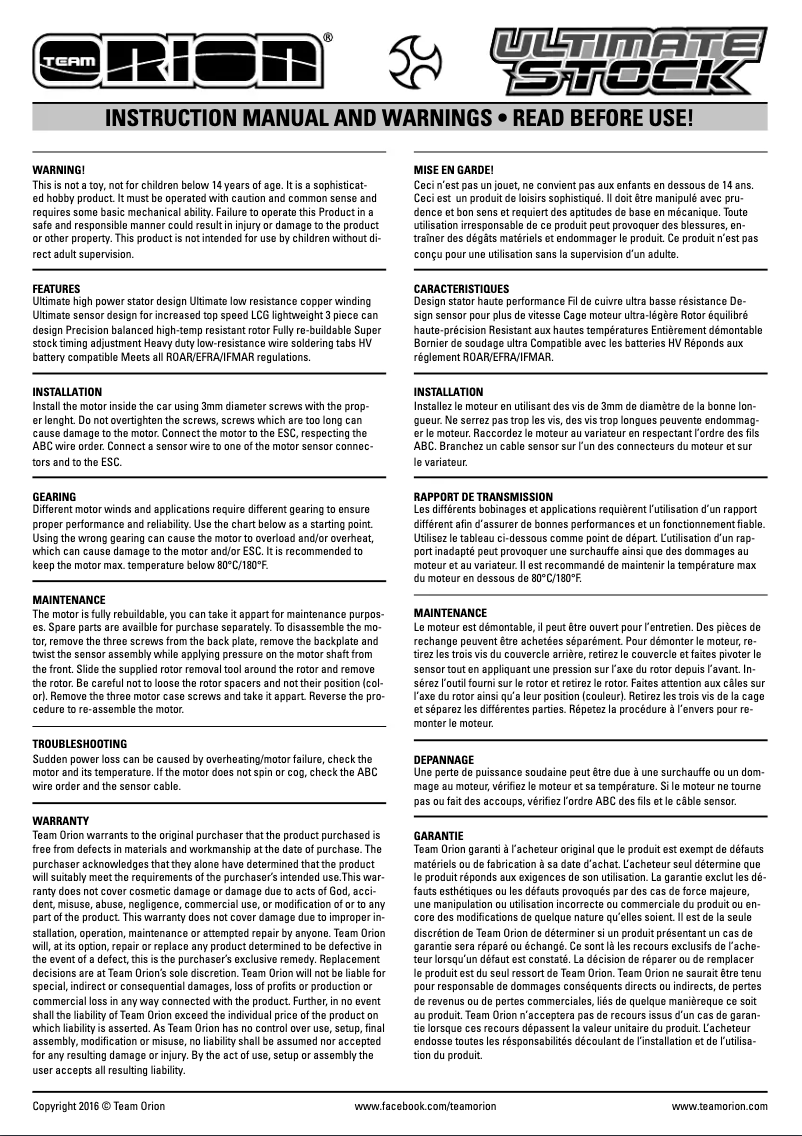 Image de la première page du manuel de l'appareil Vortex Ultimate Stock 540 17.5T