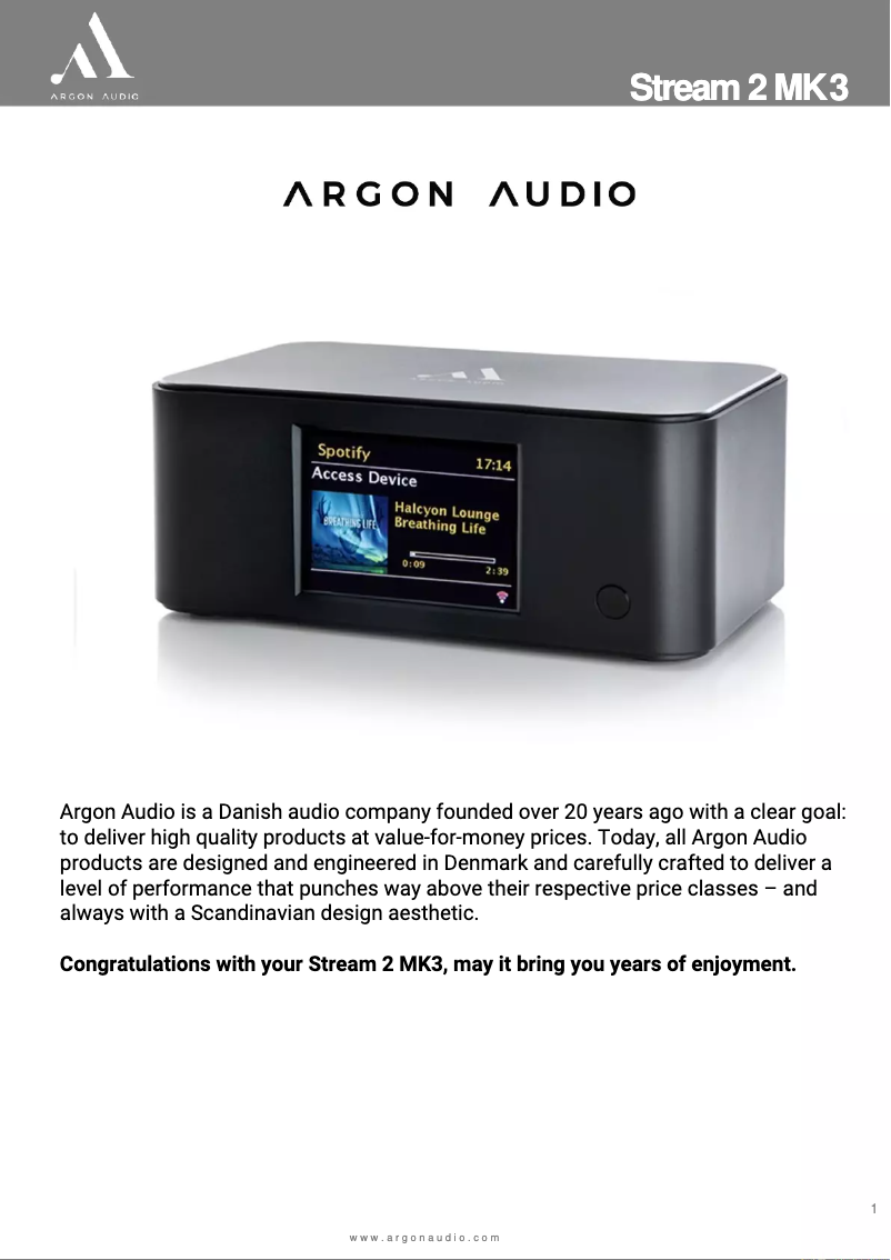 Page 1 de la notice Manuel utilisateur Argon Stream 2 MK3