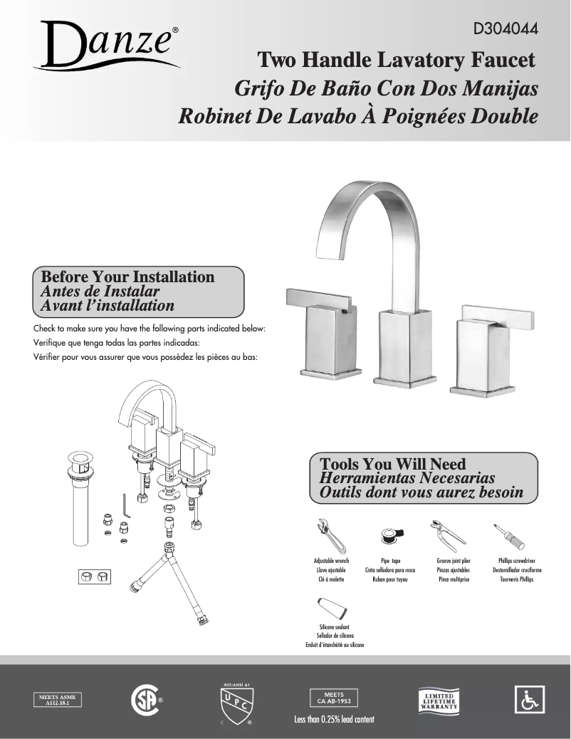 Page n°1 - Manuel utilisateur Danze D304044