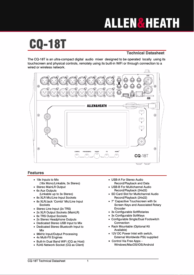 Page n°1 - Fiche technique Allen & Heath CQ-18T