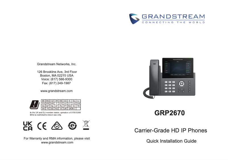 Page 1 de la notice Manuel utilisateur Grandstream GRP2670