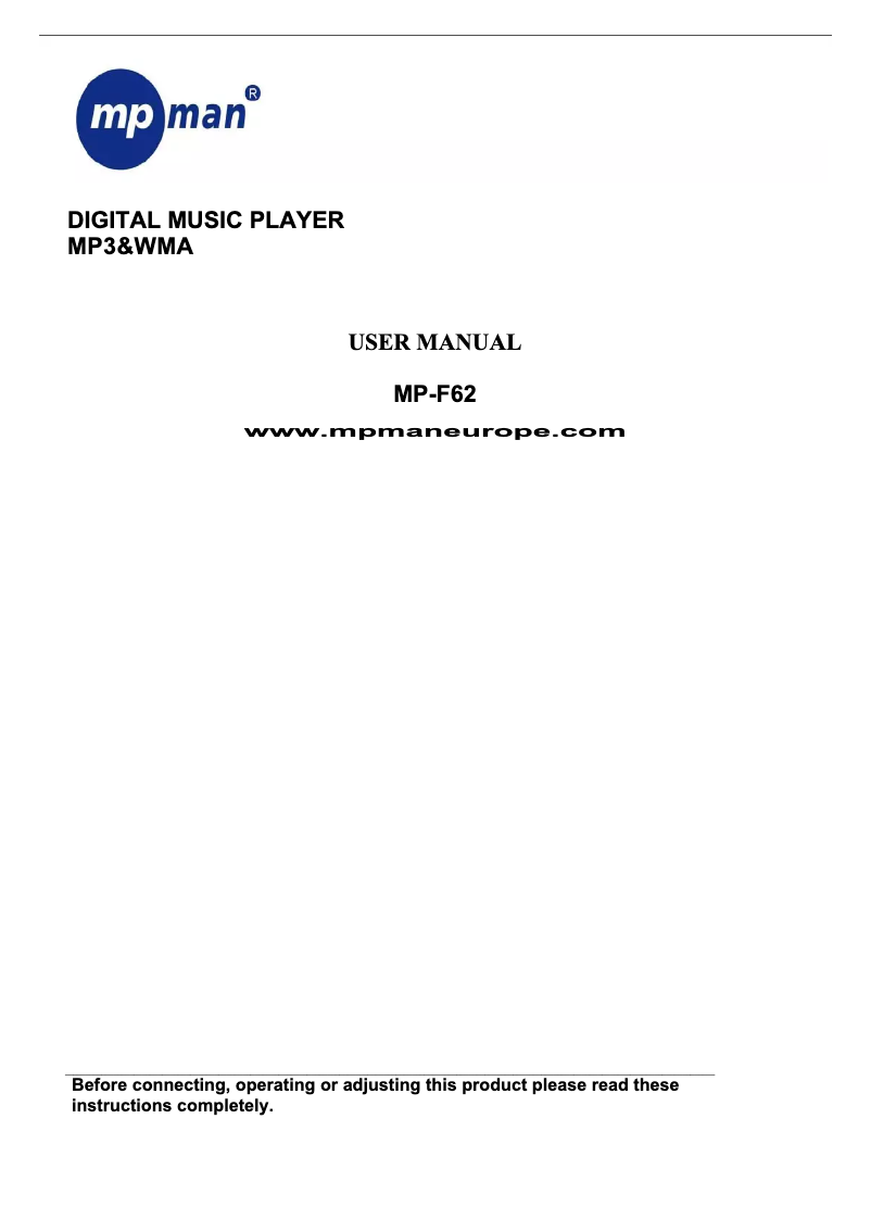 Page n°1 - Manuel utilisateur Mpman MP-F62