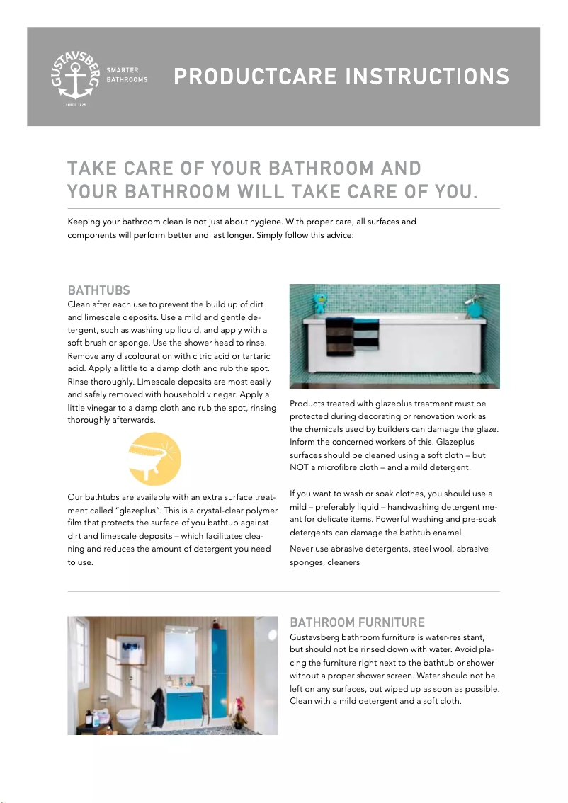 Page 1 de la notice Manuel d'utilisation et d'entretien Gustavsberg Offset