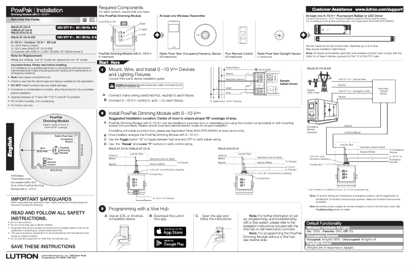 Page 1 de la notice Manuel utilisateur Lutron RMJS-8TN-DV-B