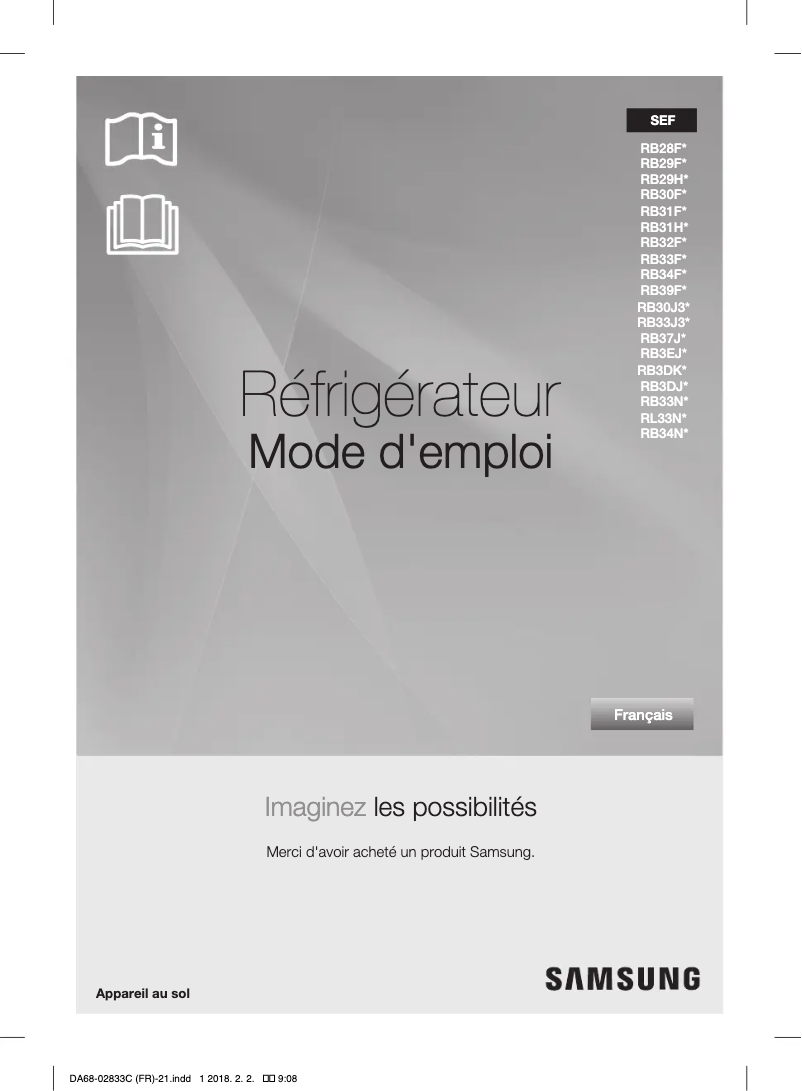 Page 1 de la notice Manuel utilisateur Samsung RB33N300NWW/EF