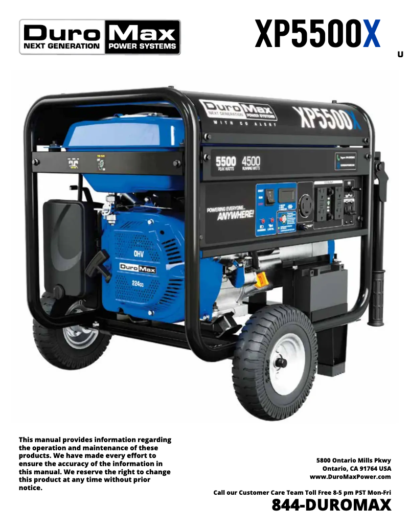 Page 1 de la notice Manuel utilisateur DuroMax XP5500X