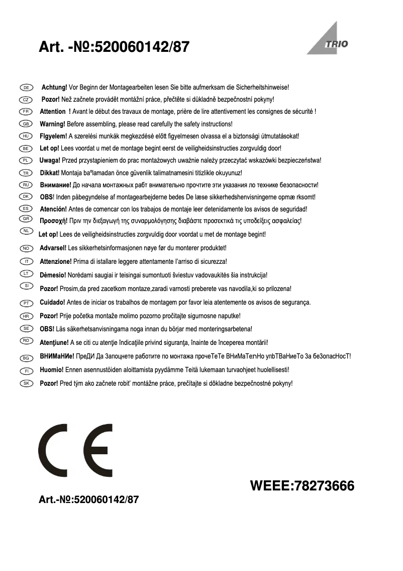 Page n°1 - Manuel utilisateur Trio Lighting Hudson 520060142