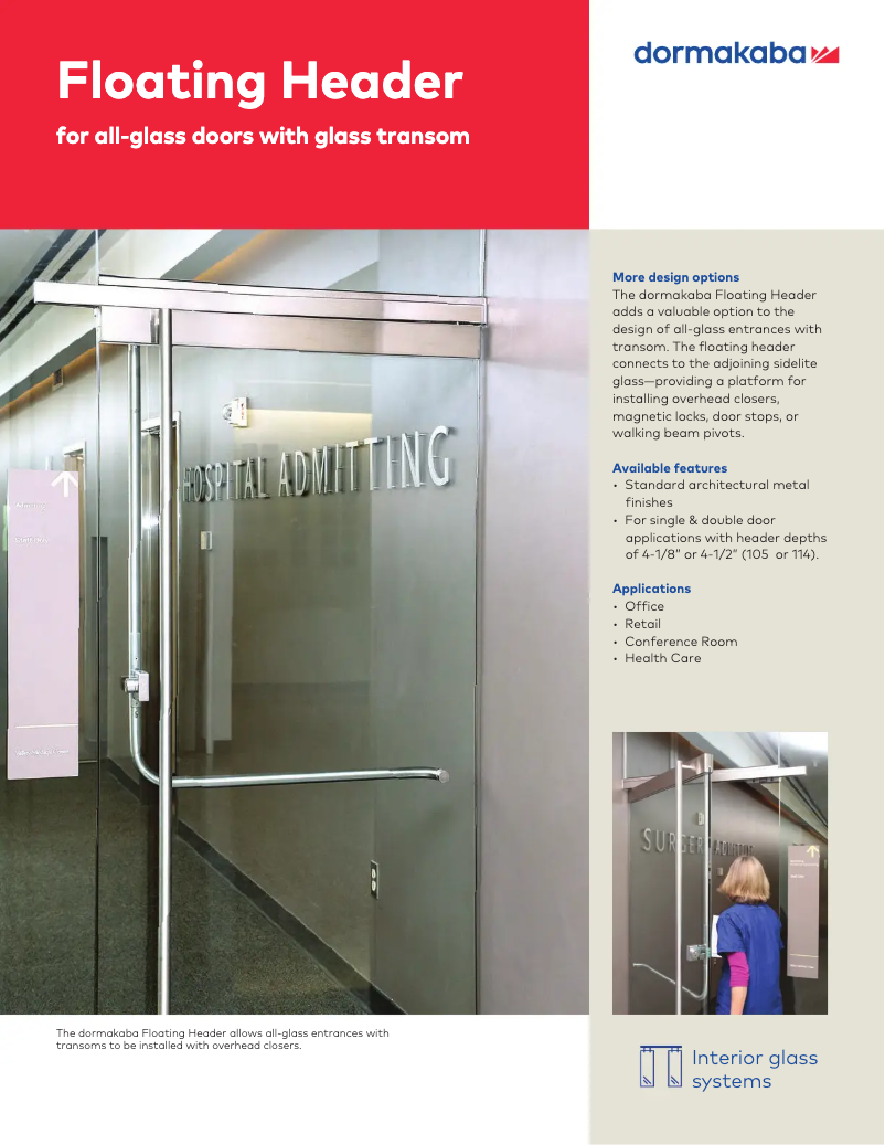 Page 1 de la notice Manuel utilisateur Dormakaba Floating Header