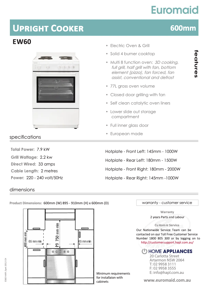 Página 1 del manual Manual de usuario Euromaid EW60