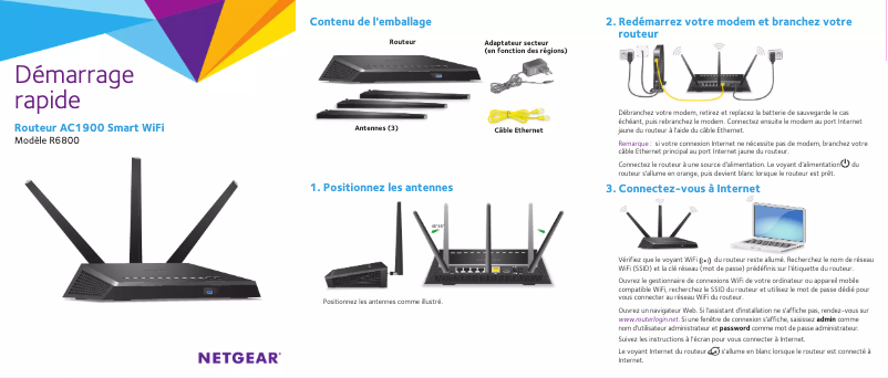 Page 1 de la notice Guide d'installation Netgear R6800