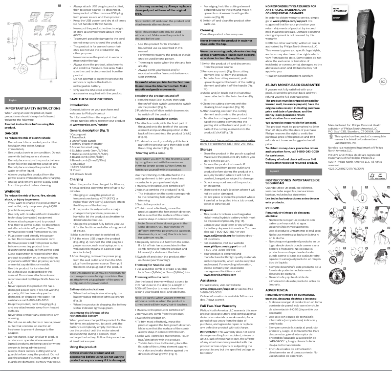 Image de la première page du manuel de l'appareil Norelco BT1217