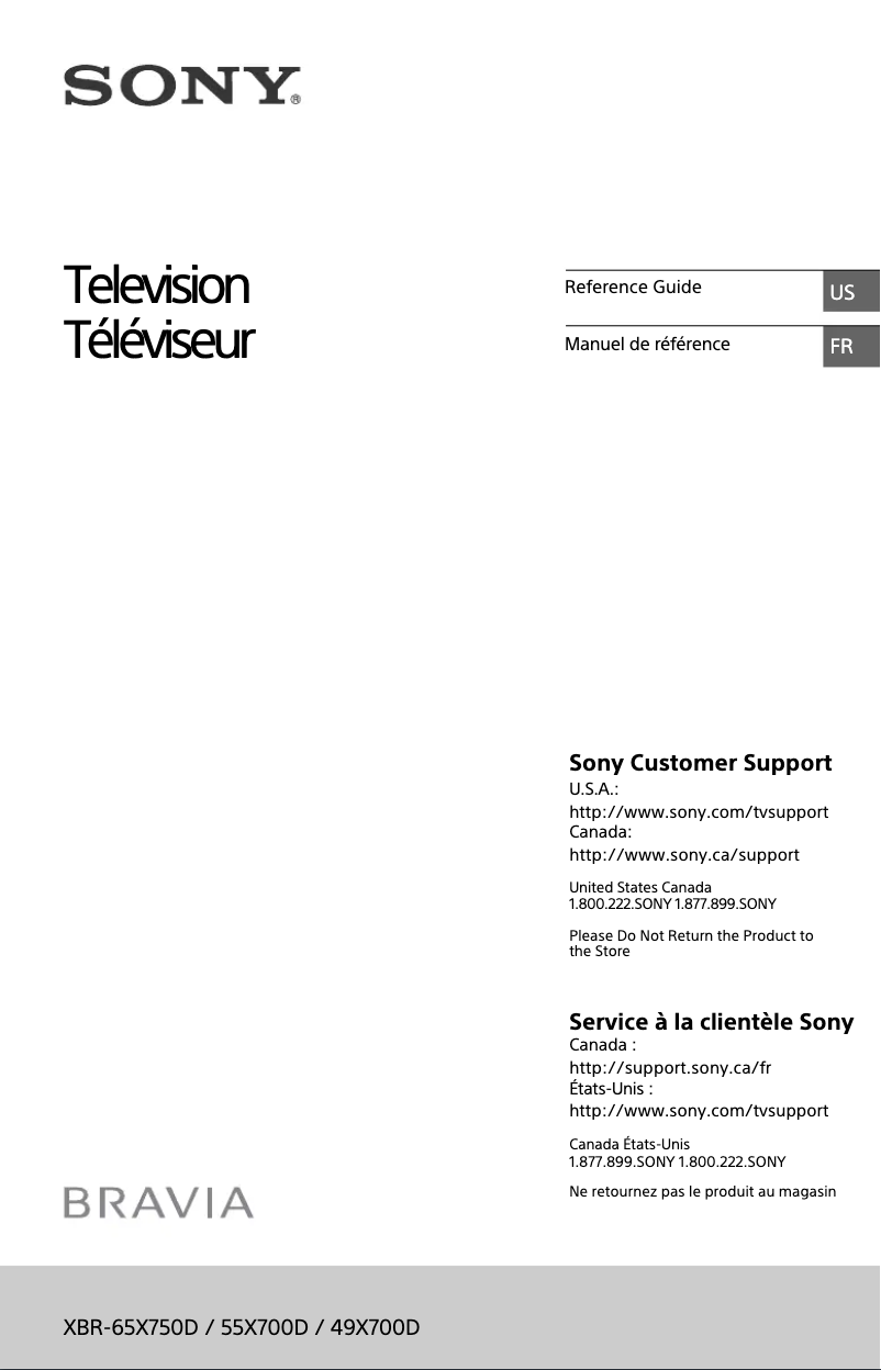 Page 1 de la notice Manuel utilisateur Sony Bravia XBR-55X700D