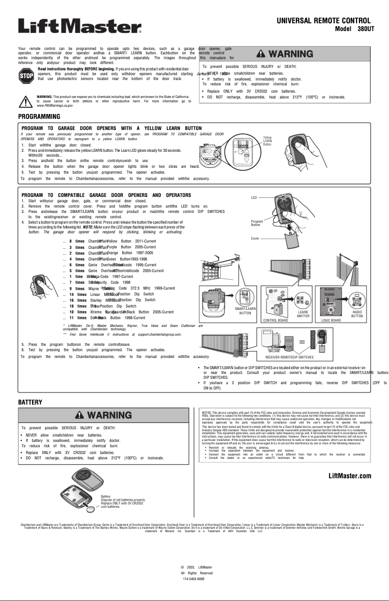 Page 1 de la notice Manuel utilisateur LiftMaster 380UT